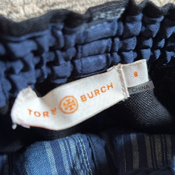 Tory Burch Striped Blue and Black Pants- size 8 - 100% linen - pockets - Picture 3 of 7